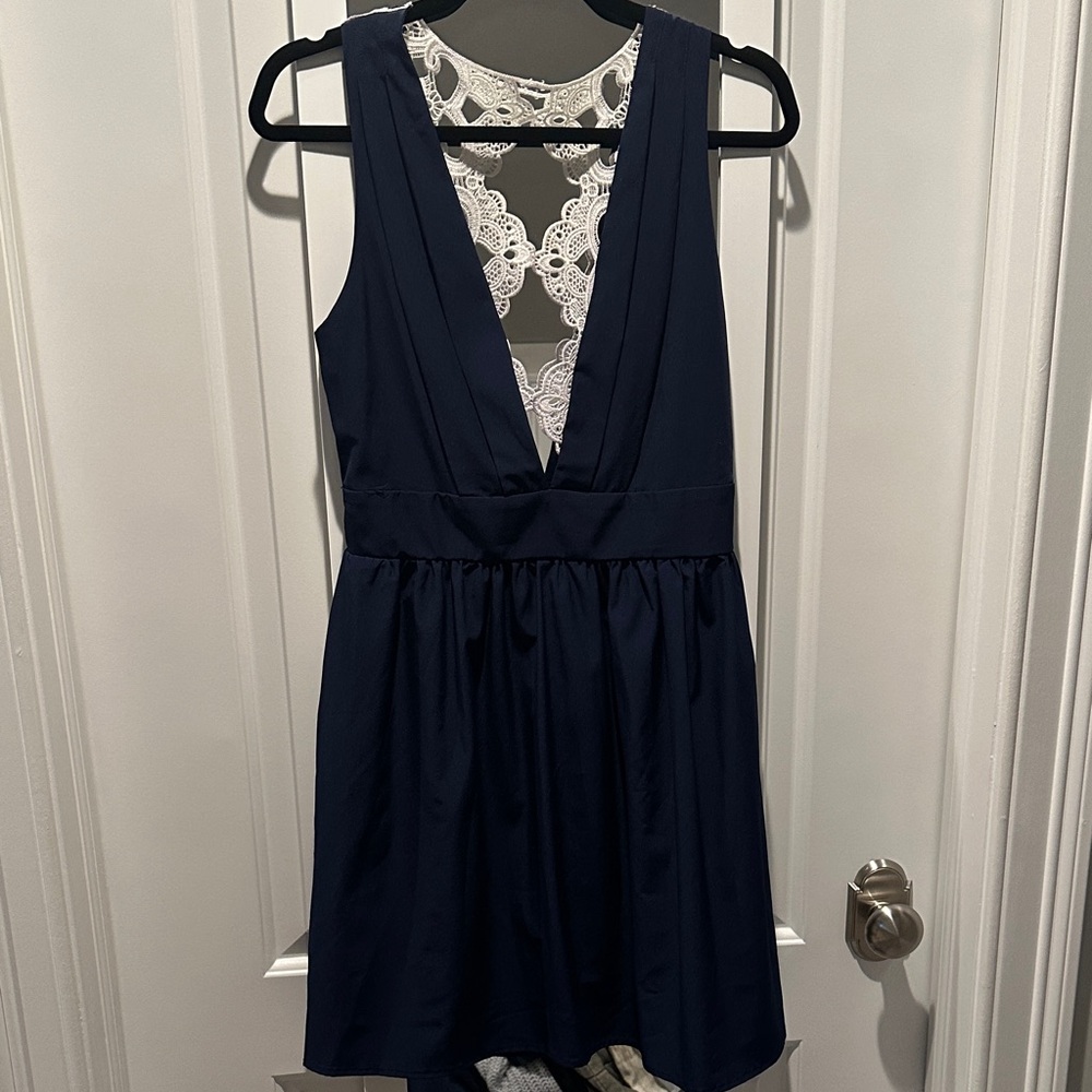 Lulu's Navy Blue Dress with Lace Back